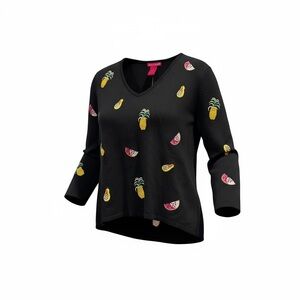 Alexandra Bartlett Black Blouse with Fruit Embroidery